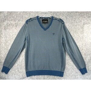 Vintage Guess USA Striped Knit Sweater V-Neck Y2K Streetwear Blue Size 2XL